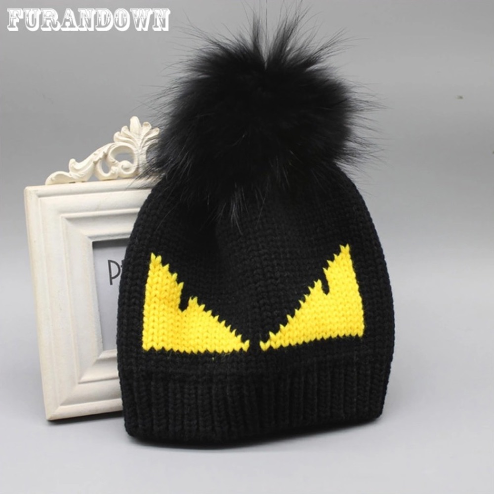 Knit Fox Fur Pom Pom Hat ( new)